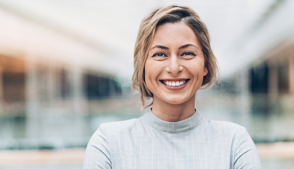 woman in blonde hair smiling